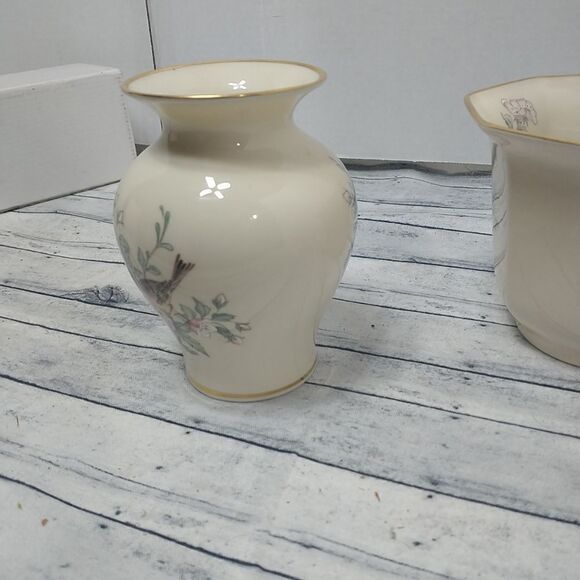 Vintage Lenox Serenade Porcelain Bird Vase 6" And 4" Planter - Picture 6 of 16